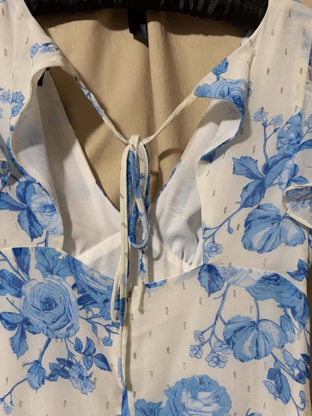 CeCe White and Blue Floral Maxi Dress with Tie-Back V-Neck - Picture 6 of 8